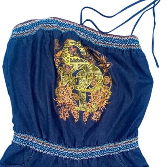 Southpole Women’s 2X Strapless Denim Romper Embroidered Front Design - Picture 2 of 5